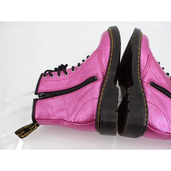 Dr Martens Girls 1460 J Boots Size 2 Pink Croc Reptile Lace Up Combat Shoe - Picture 7 of 11